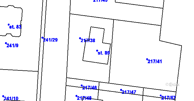 Parcela st. 89 v KÚ Kolomuty, Katastrální mapa