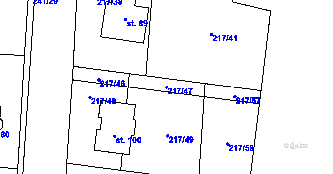 Parcela st. 217/47 v KÚ Kolomuty, Katastrální mapa