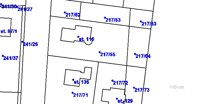 Parcela st. 217/55 v KÚ Kolomuty, Katastrální mapa
