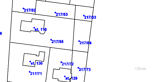 Parcela st. 217/64 v KÚ Kolomuty, Katastrální mapa