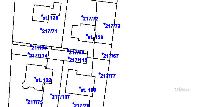 Parcela st. 217/67 v KÚ Kolomuty, Katastrální mapa