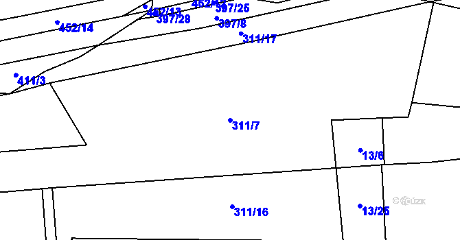 Parcela st. 311/7 v KÚ Kolomuty, Katastrální mapa