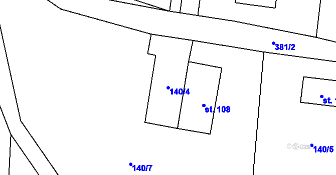 Parcela st. 140/4 v KÚ Kolomuty, Katastrální mapa