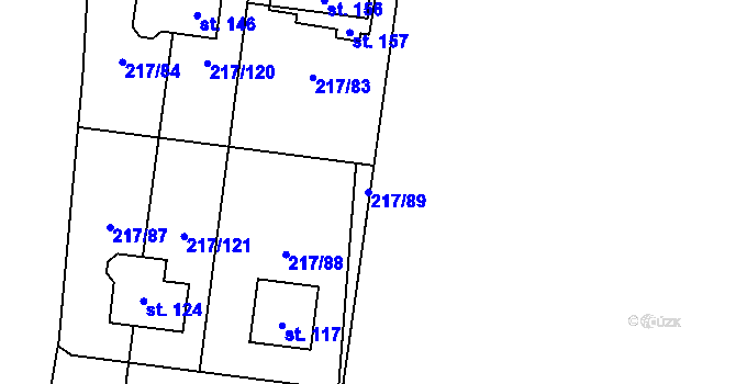 Parcela st. 217/89 v KÚ Kolomuty, Katastrální mapa