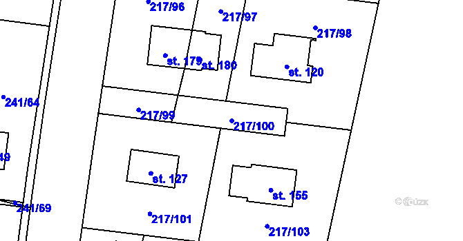 Parcela st. 217/100 v KÚ Kolomuty, Katastrální mapa