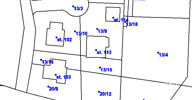 Parcela st. 113 v KÚ Kolomuty, Katastrální mapa