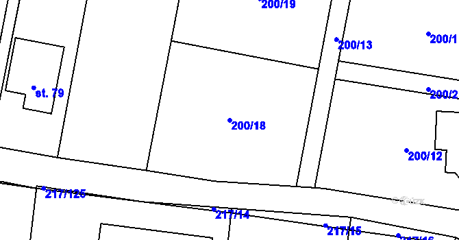Parcela st. 200/18 v KÚ Kolomuty, Katastrální mapa