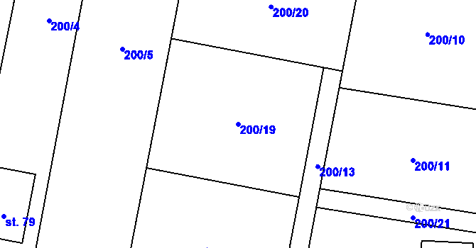 Parcela st. 200/19 v KÚ Kolomuty, Katastrální mapa