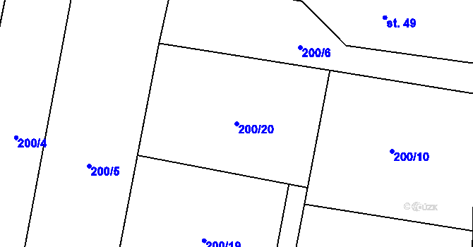 Parcela st. 200/20 v KÚ Kolomuty, Katastrální mapa
