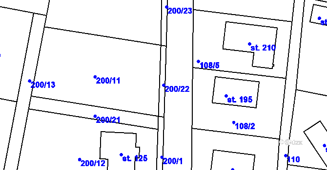 Parcela st. 200/22 v KÚ Kolomuty, Katastrální mapa