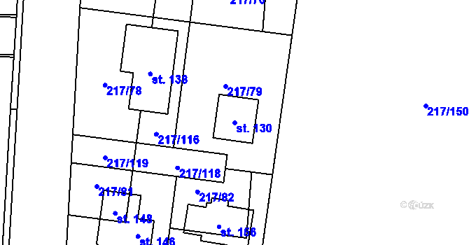Parcela st. 130 v KÚ Kolomuty, Katastrální mapa