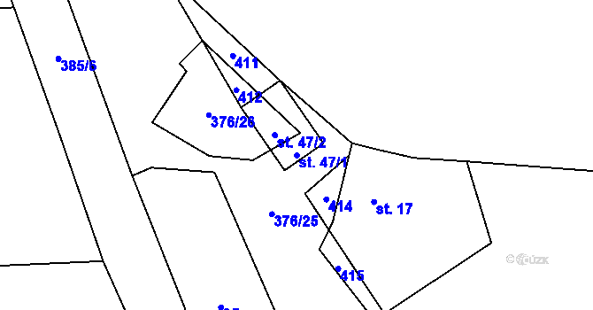 Parcela st. 47/1 v KÚ Kolomuty, Katastrální mapa