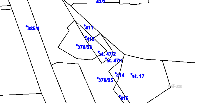 Parcela st. 47/2 v KÚ Kolomuty, Katastrální mapa