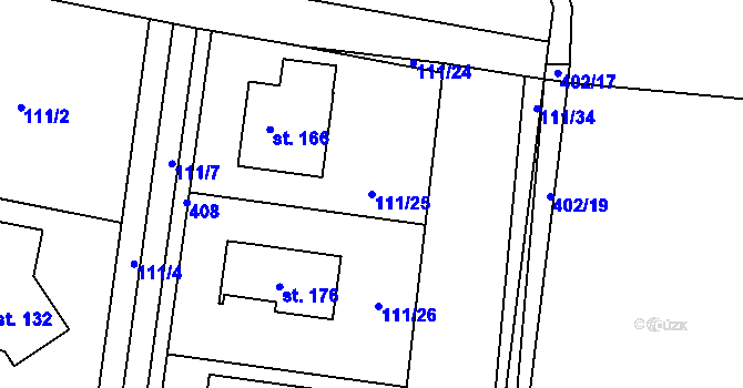 Parcela st. 111/25 v KÚ Kolomuty, Katastrální mapa