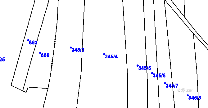 Parcela st. 345/4 v KÚ Kolomuty, Katastrální mapa