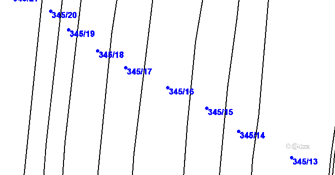 Parcela st. 345/16 v KÚ Kolomuty, Katastrální mapa
