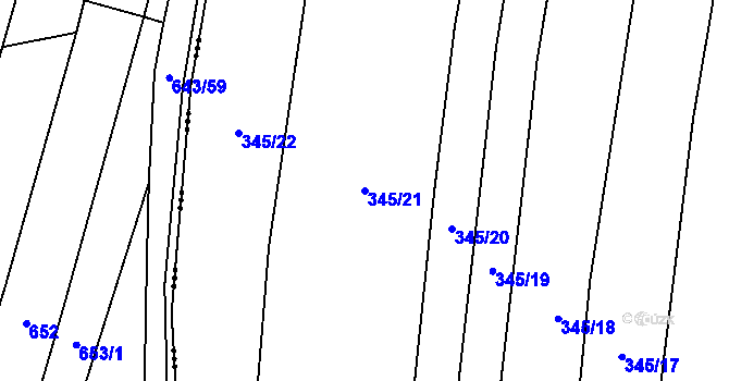 Parcela st. 345/21 v KÚ Kolomuty, Katastrální mapa