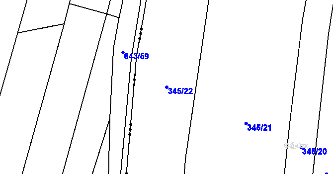 Parcela st. 345/22 v KÚ Kolomuty, Katastrální mapa