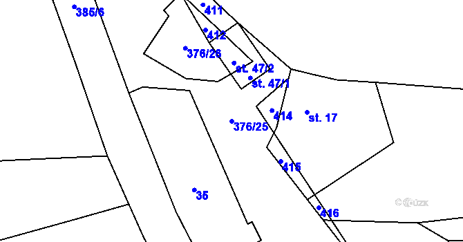Parcela st. 376/25 v KÚ Kolomuty, Katastrální mapa