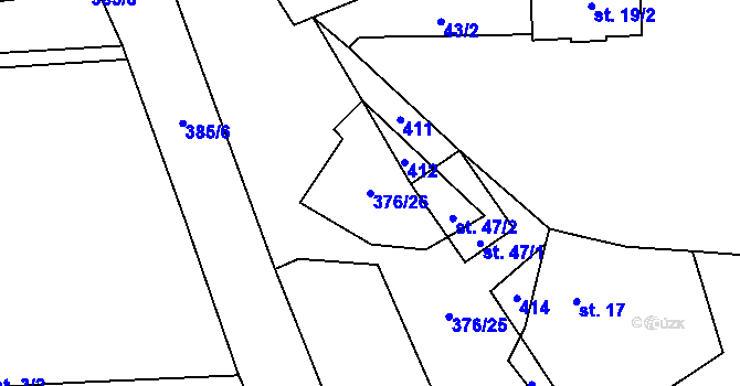 Parcela st. 376/26 v KÚ Kolomuty, Katastrální mapa