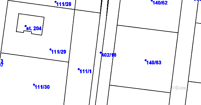 Parcela st. 402/18 v KÚ Kolomuty, Katastrální mapa