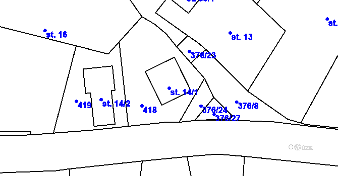 Parcela st. 14/1 v KÚ Kolomuty, Katastrální mapa