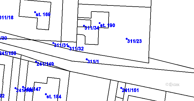 Parcela st. 311/33 v KÚ Kolomuty, Katastrální mapa