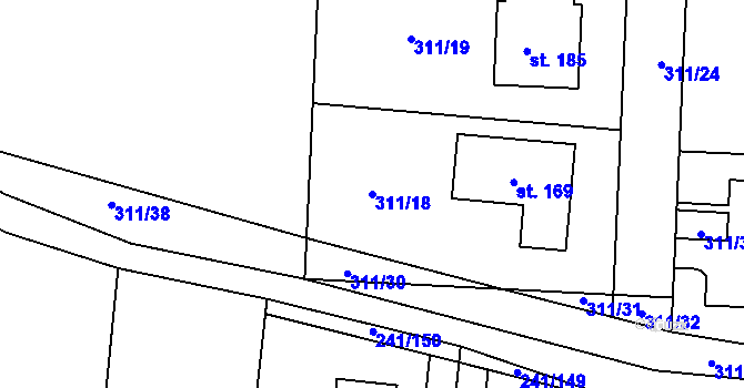 Parcela st. 311/18 v KÚ Kolomuty, Katastrální mapa