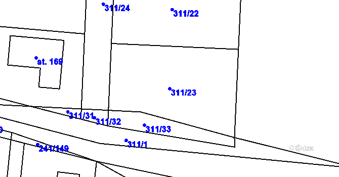 Parcela st. 311/23 v KÚ Kolomuty, Katastrální mapa