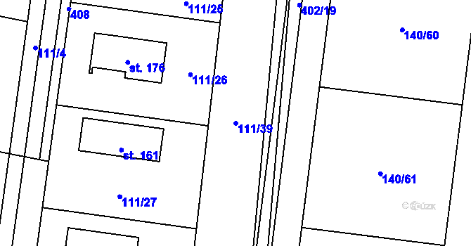 Parcela st. 111/39 v KÚ Kolomuty, Katastrální mapa