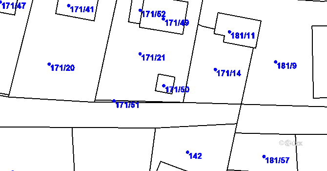 Parcela st. 171/50 v KÚ Kolová, Katastrální mapa