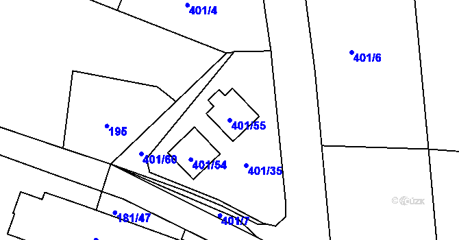 Parcela st. 401/55 v KÚ Kolová, Katastrální mapa
