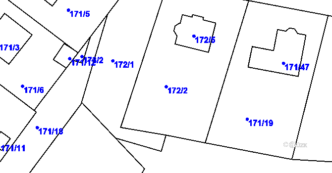 Parcela st. 172/2 v KÚ Kolová, Katastrální mapa