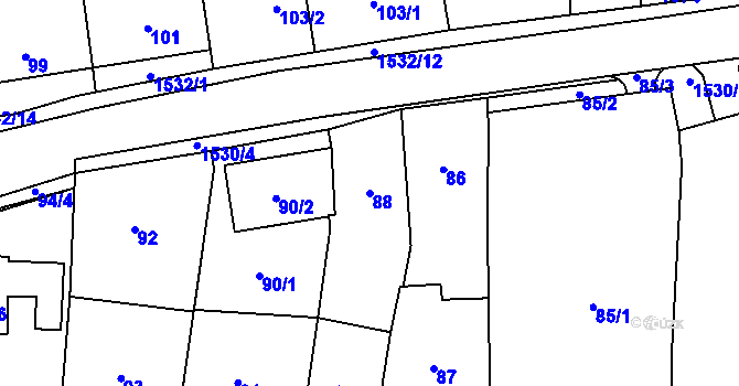 Parcela st. 88 v KÚ Koloveč, Katastrální mapa