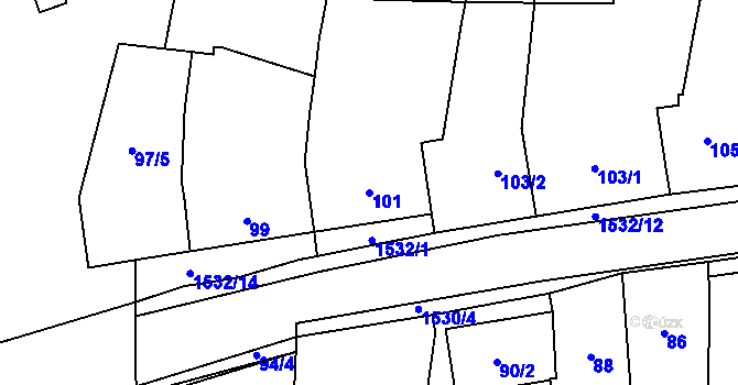 Parcela st. 101 v KÚ Koloveč, Katastrální mapa