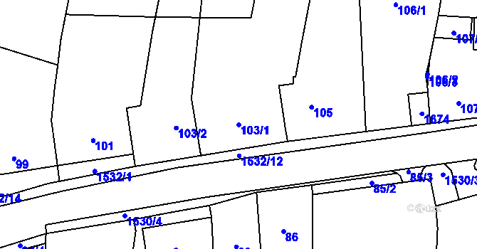 Parcela st. 103/1 v KÚ Koloveč, Katastrální mapa