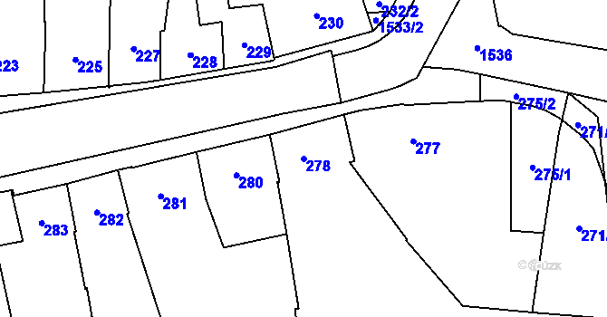 Parcela st. 278 v KÚ Koloveč, Katastrální mapa