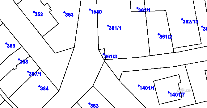 Parcela st. 361/3 v KÚ Koloveč, Katastrální mapa