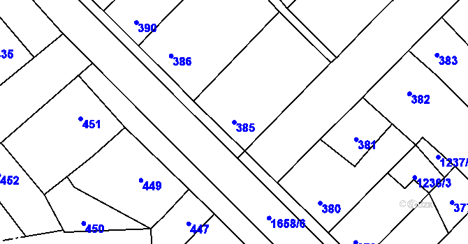 Parcela st. 385 v KÚ Koloveč, Katastrální mapa