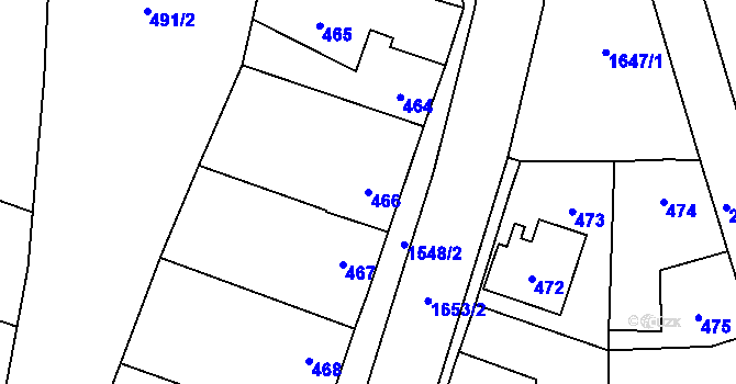 Parcela st. 466 v KÚ Koloveč, Katastrální mapa