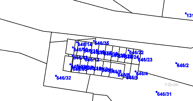 Parcela st. 646/17 v KÚ Koloveč, Katastrální mapa