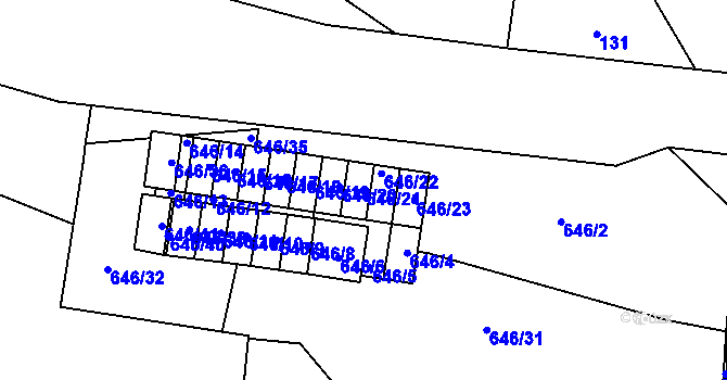 Parcela st. 646/21 v KÚ Koloveč, Katastrální mapa