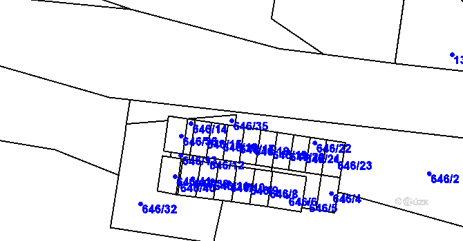 Parcela st. 646/35 v KÚ Koloveč, Katastrální mapa