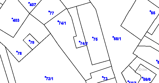 Parcela st. 74/2 v KÚ Kolovraty, Katastrální mapa