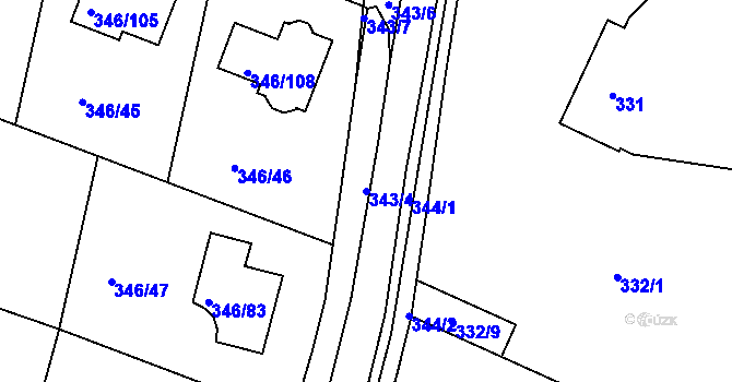 Parcela st. 343/4 v KÚ Kolovraty, Katastrální mapa