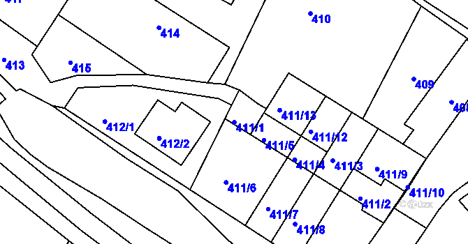 Parcela st. 411/1 v KÚ Kolovraty, Katastrální mapa