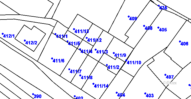 Parcela st. 411/3 v KÚ Kolovraty, Katastrální mapa