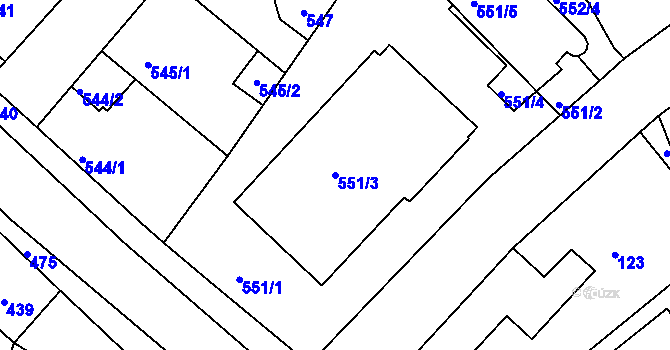 Parcela st. 551/3 v KÚ Kolovraty, Katastrální mapa