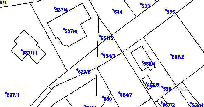 Parcela st. 554/3 v KÚ Kolovraty, Katastrální mapa