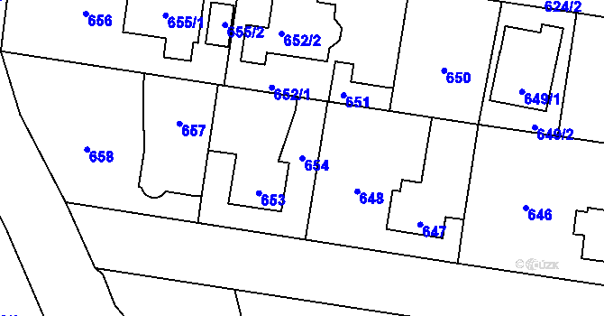 Parcela st. 654 v KÚ Kolovraty, Katastrální mapa